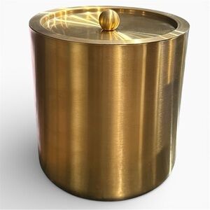 Crofton Brushed Gold Stainless Steel Ice Bucket with Lid & Unopened Tongs